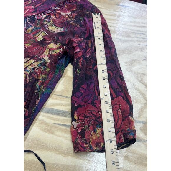 CHICO’s 100% Silk Sheer Chiffon Blouse Top Multicolor Size 3 14 Goblincore Indie - Picture 11 of 11